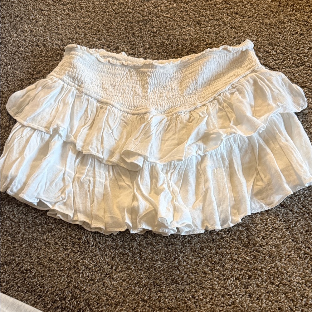 Smocked Waist White Ruffle Mini Skirt